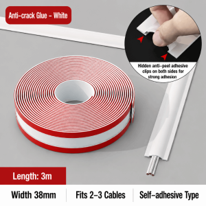 OWMXZL PVC Ống bọc cáp sàn Tự dính 300cm Ống che cáp Ethernet Chuyên nghiệp Phổ quát Ống che dây điện trên tường Tấm ốp chân tường