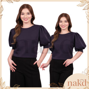 NAKD FASHION SANSA BASIC ROUND NECK NEOPRENE PUFF SLEEVES DAILY CASUAL WOMENS BLOUSE TOP 1761