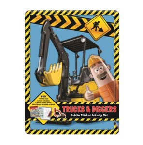 Trucks & Diggers Activity Happy Tin With Book Stickers Colouring Pencils & Poster Gift Set For Kids