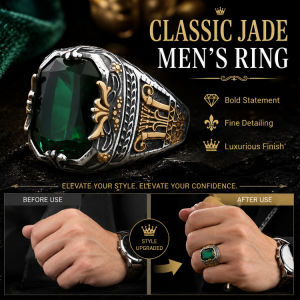 Luxury Mens Jade Ring Vintage Design Elegant Green Gemstone Jewelry