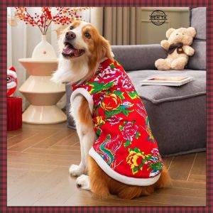 Áo khoác lót lông họa tiết con công đỏ diện Tết cho chó mèo thú cưng - Đen Ta pet shop