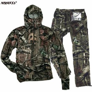 Realistic Bionic Camouflage Hunting Fishing Suit Summer Bird-Watching Photography Jungle Camo Hooded Jacket Pants Outdoor Adventure Climbing Camping Suit