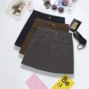 COD simple coffee denim skirt cross-border womens clothing Korean design sense small anti-light Spice girl hip skirt 97072026 new product