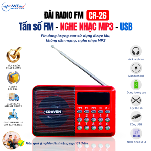 Đài Radion FM Craven CR26 Nghe Nhạc MP3 Nghe Đài Tích Hợp Đèn Led Kết Nối USB Dễ Dàng Nghe Thời Sự Giải Trí Tiện Lợi
