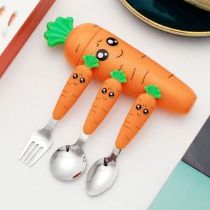 CỦ CẢI Bộ đồ ăn phù hợp với dùng cho thực phẩm thép không gỉ trẻ em Bộ đồ ăn thức ăn trẻ em bổ sung muỗng ngã ba món quà