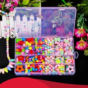 AUK 24 Grid Beads Set For Bracelet Making Jewelry Making Mix Color Spacer Bead Set DIY Craft Accessories Beads Kits Handmade Making Bracelet Necklace Toys For Girls