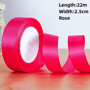 (25 หลา/ม้วน) ริบบิ้นผ้าซาติน ด้านเดียว 2.5 ซม. 2.5CM ริบบิ้นตกแต่ง ของขวัญคริสต์มาส ริบบิ้นตกแต่งเสื้อผ้า แฮนด์เมด DIY ริบบิ้นดอกกุหลาบ