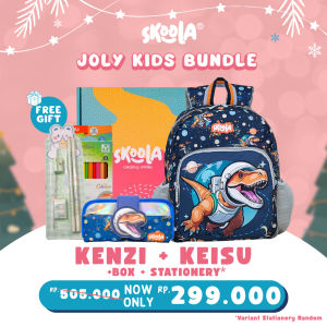 Skoola Backpack + Pencil Case + Free Gift - Set Tas Sekolah Anak TK Laki Dino + Kotak Pensil - Joly