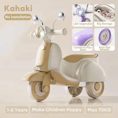 Beige Balance Bike For Kids 3 Wheels Scooter For Girl&Boy Gift Ride-On Baby Motorcycle Music&Light 1-6 Y