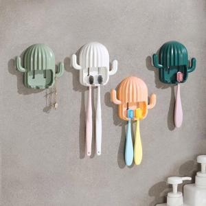 Wall Mounted Cactus Toothbrush Holder Multifunctional Storage Hanger for Home Kitchen Dormitory Mirror Bracket