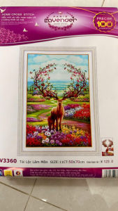 Tranh thêu chữ thập TÀI LỘC LÂM MÔN con hươu 50x70cm chưa thêu lv3360