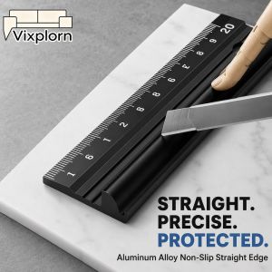Vixplorn Aluminum Alloy Straight Ruler Non Slip Safety Guard Laser Scale Accurate Cutting Drafting