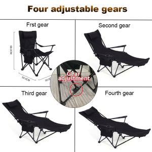 LOOGU Foldable Camping Chair Oxford Cloth Steel Pipe Recliner Portable Sitting Lying Folding Chair