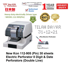 New_Kon 112-905 (Pin) & 112-905L (Lever) Electric Perforator -30 sheet 8 Digit & Date Perforators (Double Line)  for 8 Letters & Date - 2 Lines Mesin