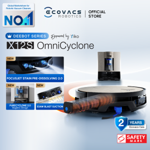 [NEW 2026] ECOVACS DEEBOT X12S OmniCyclone Robot Vacuum Cleaner | 53AW Suction | FocusJet 2.0 | 75°C Hot Water Mopping & 100°C Wash | Extreme Edge Cleaning |  Anti-hair Tangle | Fast Charging | Bagless Design [2 Years Warranty]