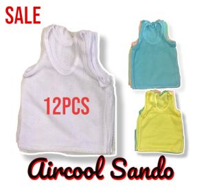 12pcs/6pcs/1pc Aircool Sando Butas-butas for baby boy cotton Sando plain white/colored 0-12months