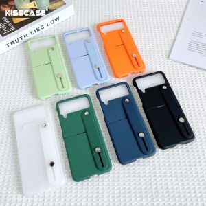 Kisscase phẳng sang trọng Màu Có Thể Thu Vào Cổ Tay Dây đeo cho Samsung Galaxy Z Flip4 Trường Hợp Da Thân Thiện Gấp Chống Sốc Bảo Vệ Bìa