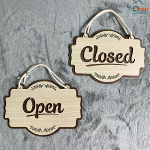 Bảng gỗ trang trí 2 mặt Open/Closed phong cách vintage bảng gỗ giờ mở cửa đóng cửa bảng gỗ treo cửa khắc theo yêu cầu