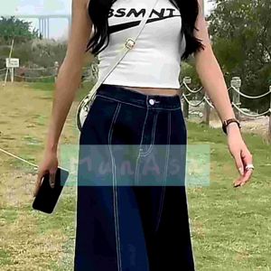 Stretchable and elastic jeans denim maxi long skirt