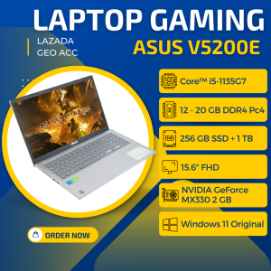 LAPTOP GAMING ASUS TERMURAH - ASUS V5200E / CORE I5-1135G7 / 20 GB / SSD 256GB + 1TB HDD / NVIDIA GEFORCE MX330 / 15.6" FHD / SILVER / WINDOWS 11 ORIGINAL