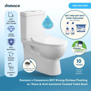 Domaco x Cassanova 8011 Strong Rimless Flushing w/ Nano & Anti-bacterial Coated Toilet Bowl