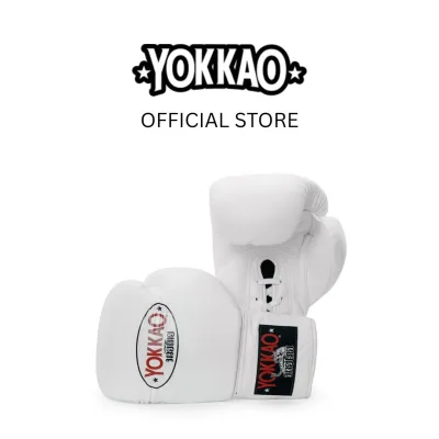 YOKKAO Matrix White Lace-Up 8-18oz นวมชกมวยหนังวัวแท้ นิ้วโป้งเย็บติดเพิ่มความปลอดภัย นวยมวยผูกเชือกเสริมโฟมซับแรงกระแทก ตะเข็บเย็บสองชั้น