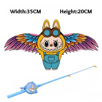 Cartoon Dynamic Kite Flying Toys for Kids Handheld Fishing Rod Kite with String Easy Fly Outdoor