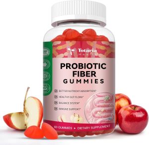 Totaria Probiotic Fiber Gummies for Digestion & Weight Management 9-in-1 Apple Cider Vinegar & Psyllium Husk Vegan Gut Health Support 60 Gummies