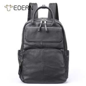 EDERN Genuine Leather Backpack for Men Casual Fashion Cowhide Schoolbag Large Capacity Business Travel Backpack 13.3-inch Laptop Bag