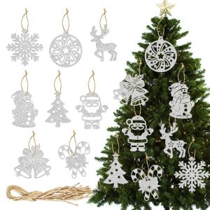 DSGTG 24pcs Silver Christmas decoration tags Paper Creative Christmas Tree Pendant DIY Supplies Delicate Hanging Ornament Xmas