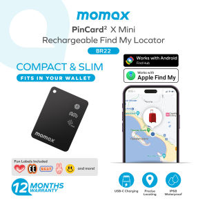 Momax BR22 Pinpop² X Mini Rechargeable Smart Tag/Card Bluetooth Tracker Apple FindMy/Android FindHub Waterproof Locator