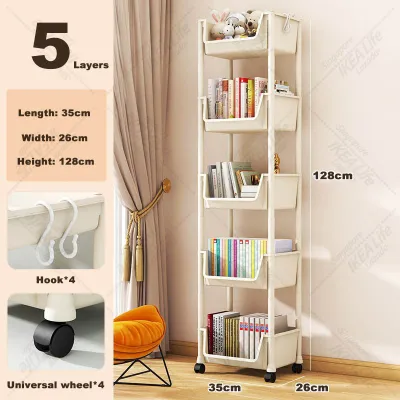 NEST 5 Layers Moving Rack Kitchen Storage Shelf Wall Cabinets Home Bedroom Bathroom Organizer Trolley