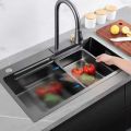 Chậu rửa bát 1 hố inox 304 cỡ lớn, bồn rửa chén bát 1 hộc, vòi rút thác nước xả ngang đa năng, giá rẻ kích thước 75x46cm. 