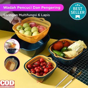 ( BISA COD ) PROMO WADAH BASKOM PENCUCI DAN PENGERING SAYUR 6 IN 1 / SARINGAN BUAH & SAYUR / SARINGAN MULTIFUNGSI / BASKOM PENCUCI BUAH 6 LAPIS / KERANJANG SARINGAN BUAH & SAYUR