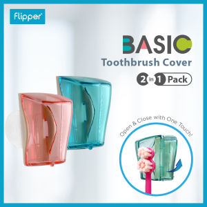 ที่ครอบแปรงสีฟัน Flipper รุ่น Basic แพคคู่ สีชมพู-ฟ้า เล็กกระทัดรัดสำหรับพกพา วัสดุคุณภาพช่วยปกป้องสิ่งสกปรก และแบคทีเรียที่มาเกาะขนแปรง