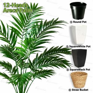 【With Pot】12 Leaves Artificial Potted Green Plant with 4 Types Optional Pots 70-80cm Realistic Fake Tropical Foliage Plant No Water Indoor Table Home Decor