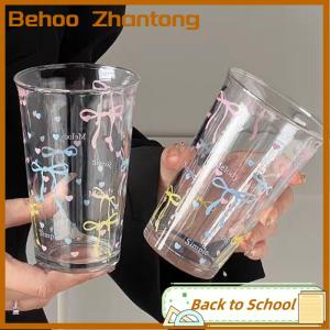 Behoo โบว์แก้วใส่น้ำลายการ์ตูนน่ารักแก้วกาแฟลายทางน่ารักแก้วมัคผลไม้สำหรับใช้ในครัวเรือนชาน้ำมะนาวของขวัญสำหรับเด็กผู้หญิง
