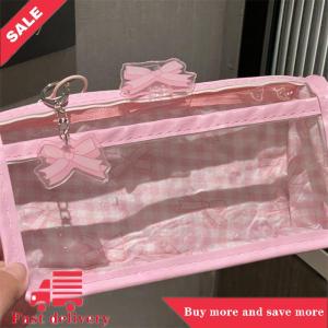 [COD] Sweet Bow Zipper Transparent Pencil Case Box Student Stationery Storage Bag Large Capacity Makeup Bag Cartoon Zipper Pen Bag