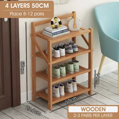 HXR Installation Free Foldable Shoe Rack Multi Layer Outdoor Bamboo Shoe Rack Wooden Cabinet Organizer Storag Shelf Doorwaye Shoes Rack 鞋架 BTO