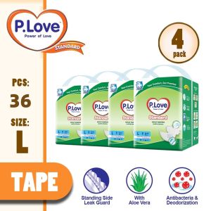 P.Love Standard Adult Tape Diapers - M10 / L8 / XL8 (4 Pack)