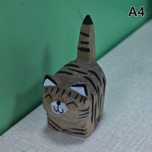 QUANSEN Cartoon Cute Small Animal Desktop Decoration Crafts Innovative And Practical Handmade Wood Carving Cat Ornament