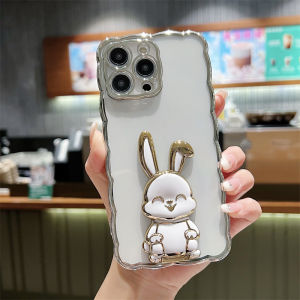 Zeallion Cute Rabbit Bunny Holder Silicone Plating Phone Case for [Apple iPhone 11 12 13 14 Pro Max X Xs XR 7 8 Plus] Cover Shell