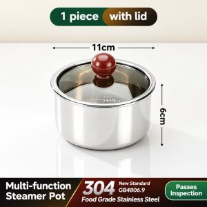 CHUAN 11cm Bát trứng hấp có nắp đậy Thép không gỉ 304 Bát đựng súp hầm Đa năng Hộ gia đình Bát cơm hấp dành cho nhà bếp và nhà hàng
