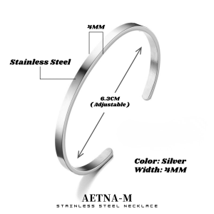 4/6/8MM Opening Adjustable C Shape Stainless Steel Bracelet Men Women Bangle Anti Karat Gelang Tangan Lelaki 开口可调节 C形型手环