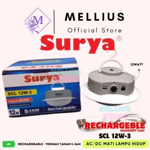 Lampu Surya Cas Isi Ulang Darurat Emergency Gantung SCL 12w-3 12 watt Rechargable Terang Battery 900mAh Tahan Hingga 5 Jam 12w AC/DC Hidup Otomatis Garansi Laz Mellius Store COD