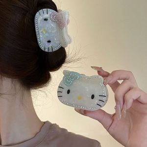 PTK52 แมวเคที ที่หนีบผมสัตว์จากอะซิเตท กรดอะซิติก น่ารัก คลิปผมแมวคิตตี้ น่ารัก หัวเครื่องประดับ คลิปฉลามใหญ่ สาว