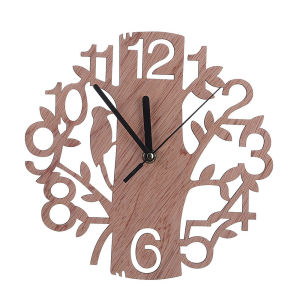 Yo-Fun Modern 3D Wooden Tree and Bird Wall Clock Analog Living Room Home Office Decor