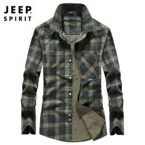 JEEP SPIRIT Mens Long Sleeve Plaid Business Casual Thin Loose Large Size Fashion Shirts
