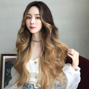 75CM Wig for Women Human Hair True Hair Gold Hand Roll Wig Womens Long Hair Full Headgear Natural & Fluffy Curly Hair Big Wave Fashion Temperament Whole Top for Womens Favorite Daily Wear Hairstyle