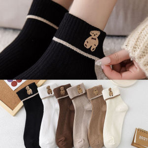 【♡Lovely girls house♡】 1 Đôi Tất Ống Gấu Vừa Phong Cách Nhật Bản Cho Nữ Tất Ống Cạp Cao Cho Nữ Tất Cotton Có Còng Mùa Xuân Và Mùa Hè Thời Trang Ins